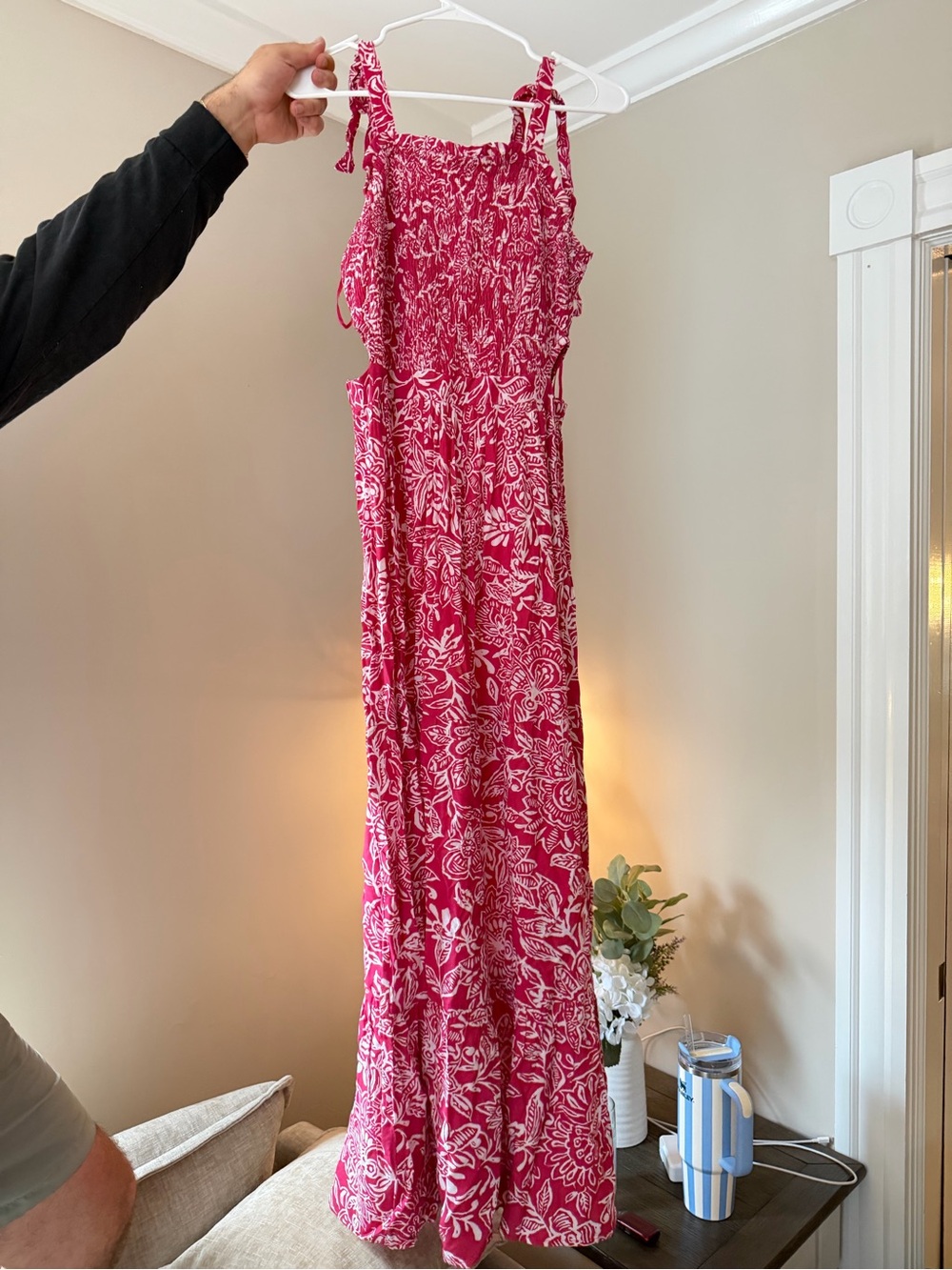 Pink Floral Tie-Shoulder Maxi Dress - Picture 2 of 4